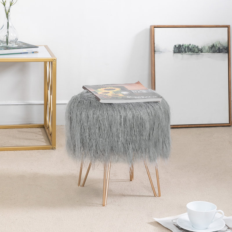 Grey faux fur footstool sales